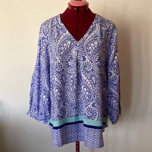 St. John’s Bay Size Large paisley, v-neck, 3/4 sleeve, curved hem tunic top